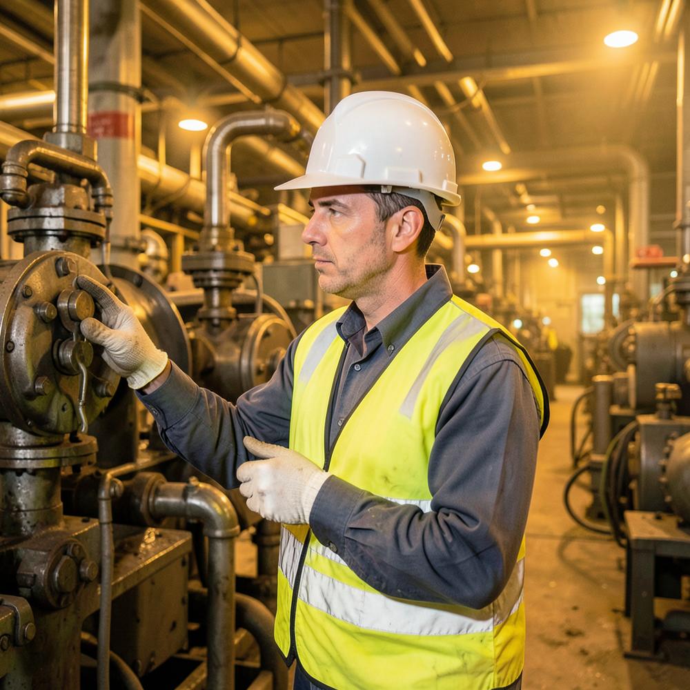 Engineer inspecting refinery equipment